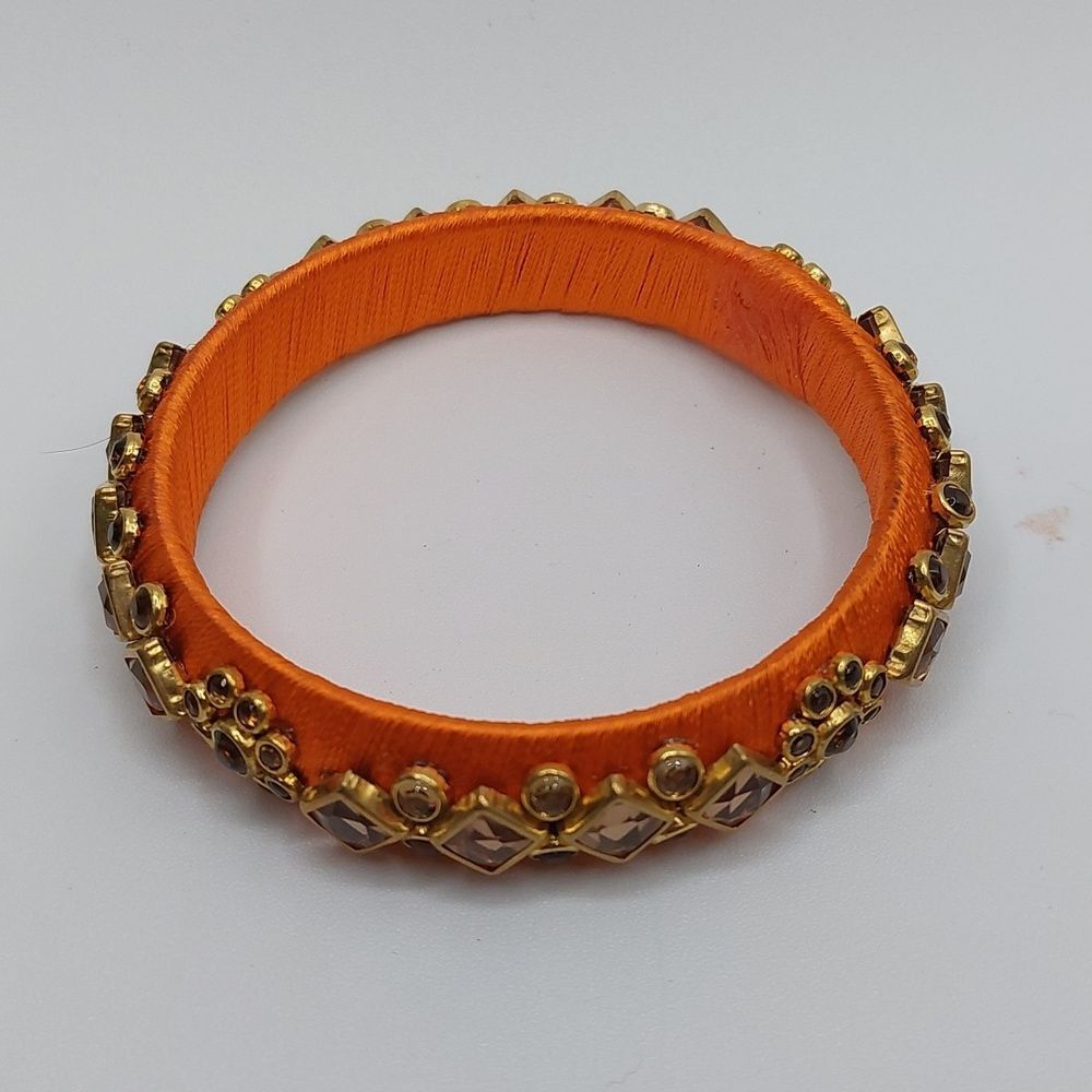 Indian Style Thread Wrapped Rhinestone Embellished Jeweled Bangle Bracelet